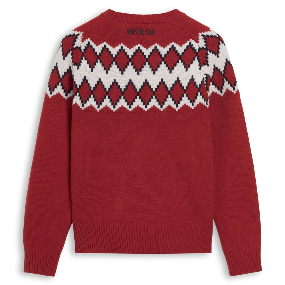 Red Women's Regular Fit Wool Pullover with Jacquard Design 02