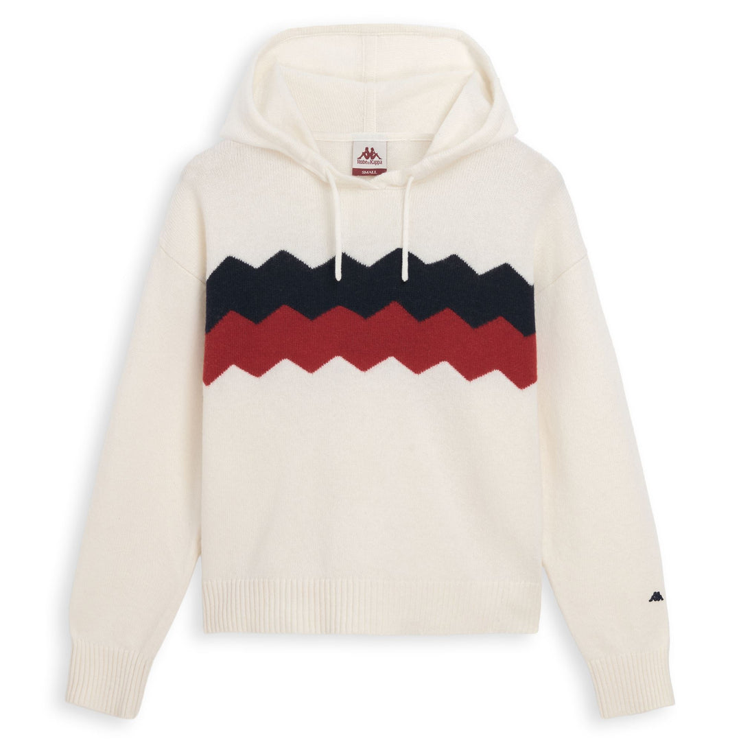 White Women's Regular Fit Wool Hoodie with Jacquard Design 01
