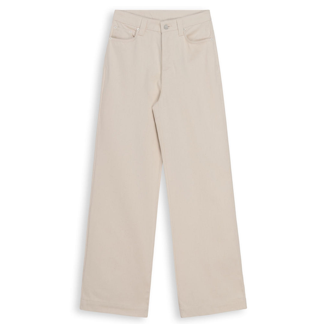 Pantalon blanc pour femme, coupe large, en coton, 5 poches main