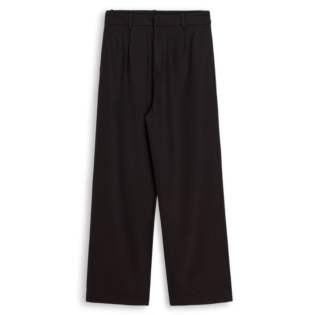 Pantalon chino marron pour femme, coupe large, en mélange de laine 01