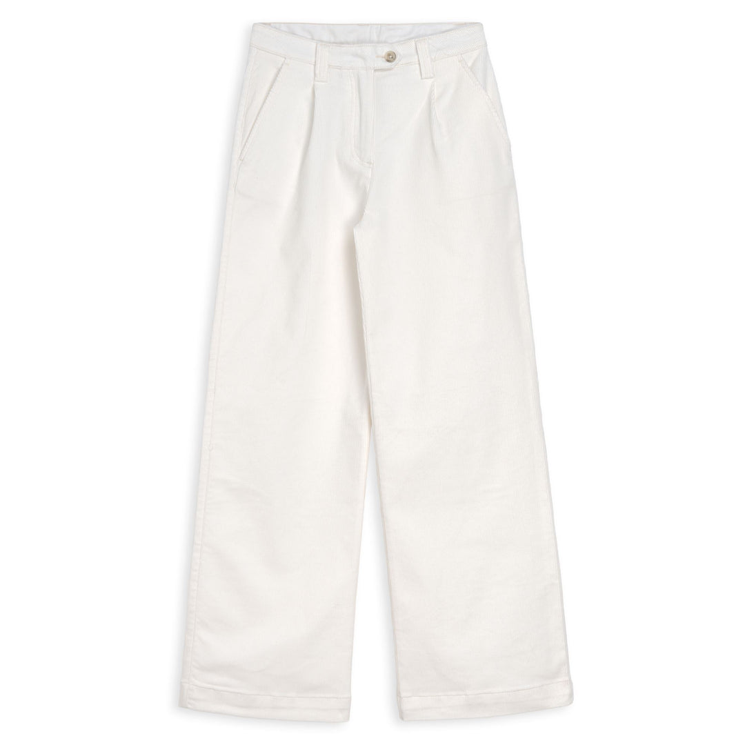 Pantaloni chino da donna in velluto a coste bianco, vestibilità ampia 01