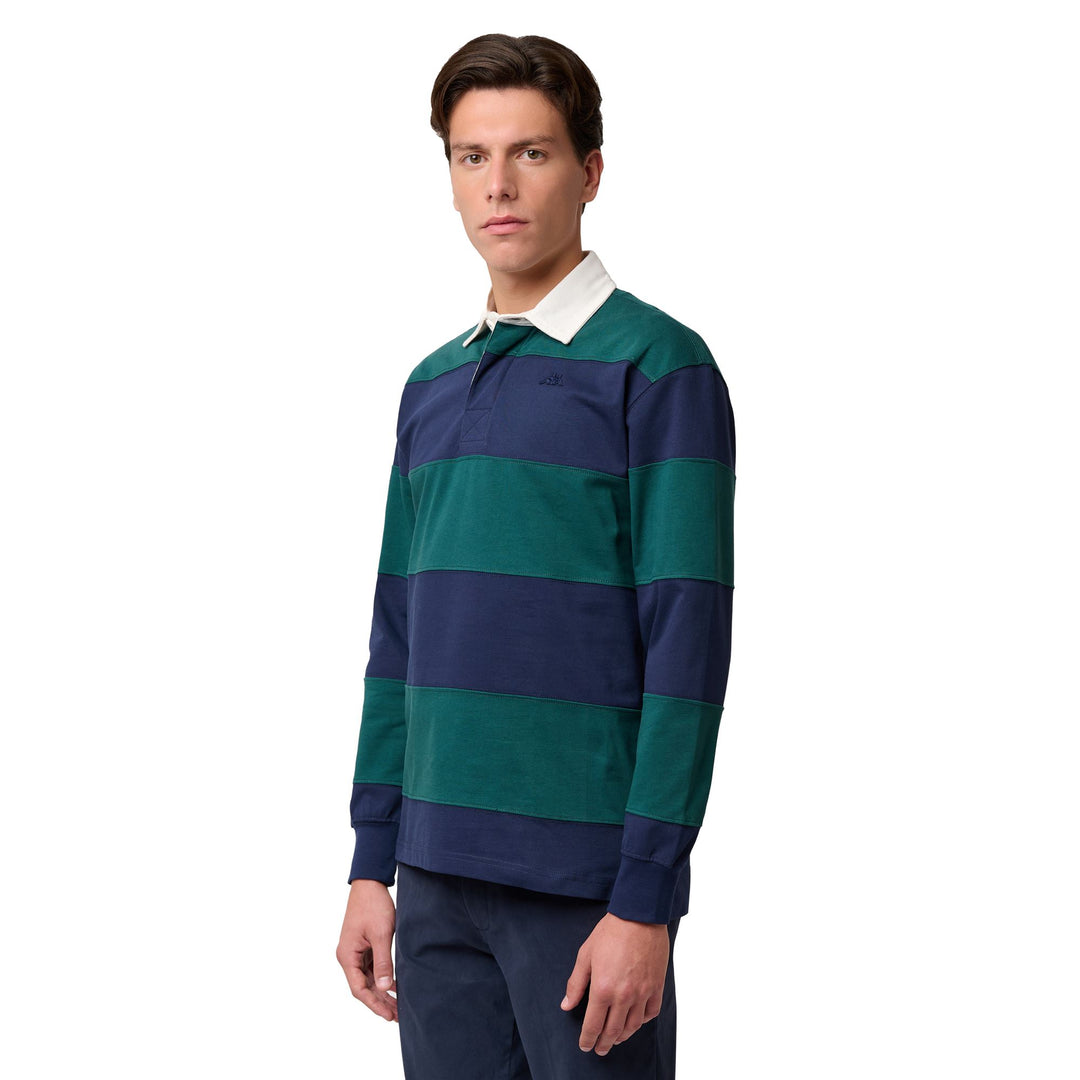 Polo clásico de rugby a rayas azul iris para hombre main