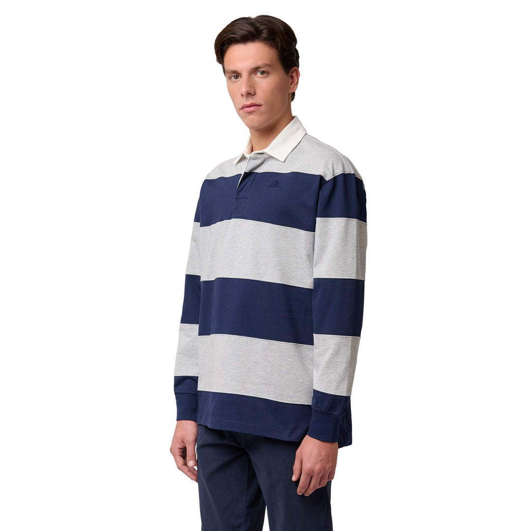 Blue men's Rugby Striped Polo Shirt in Cotton 01