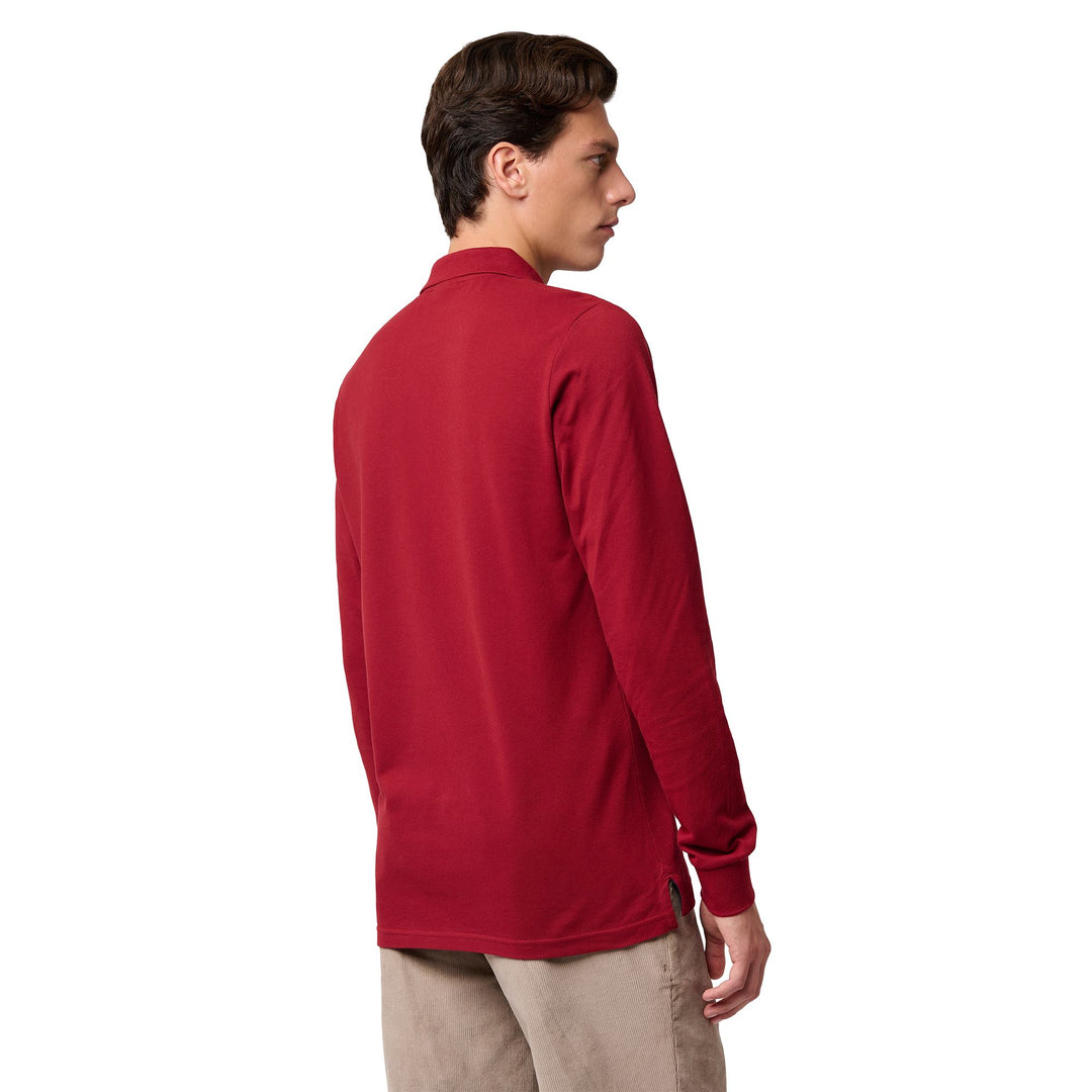 Polo de manga larga de algodón rojo ajustado para hombre main