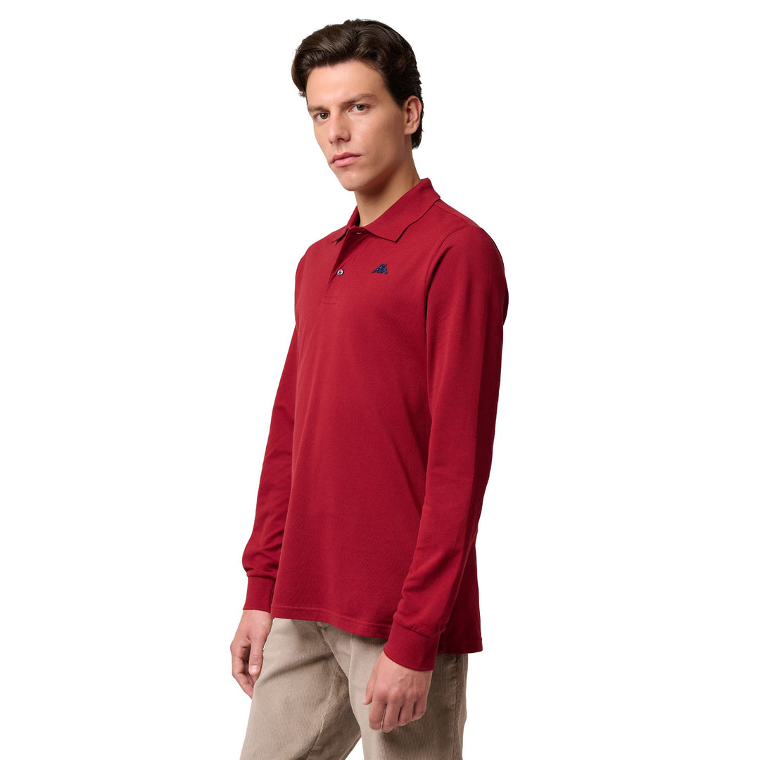 Polo de manga larga de algodón rojo ajustado para hombre main