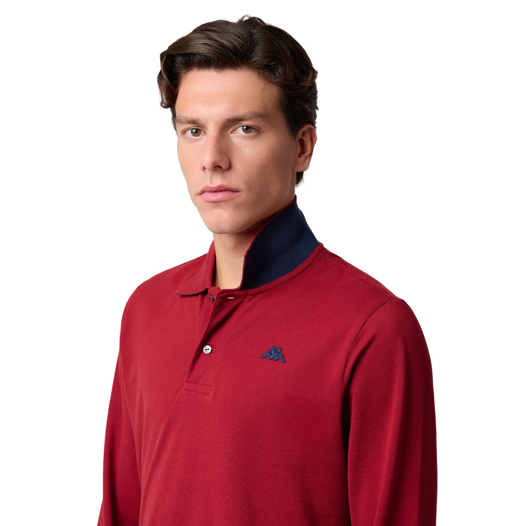 Polo de manga larga de algodón rojo ajustado para hombre main