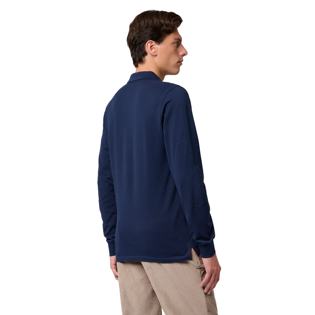 Polo de manga larga de algodón azul de corte entallado para hombre main