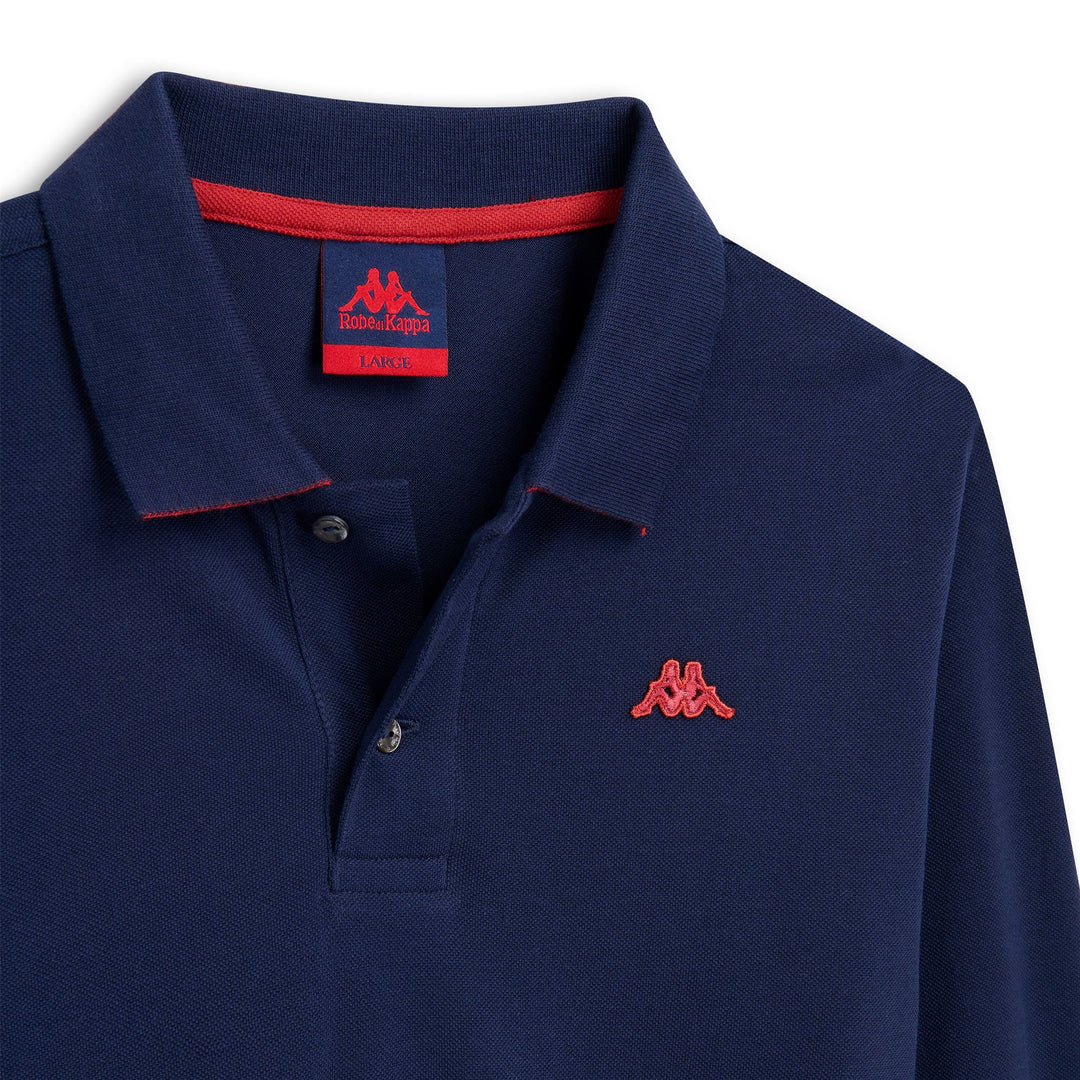 Polo de manga larga de algodón azul de corte entallado para hombre main