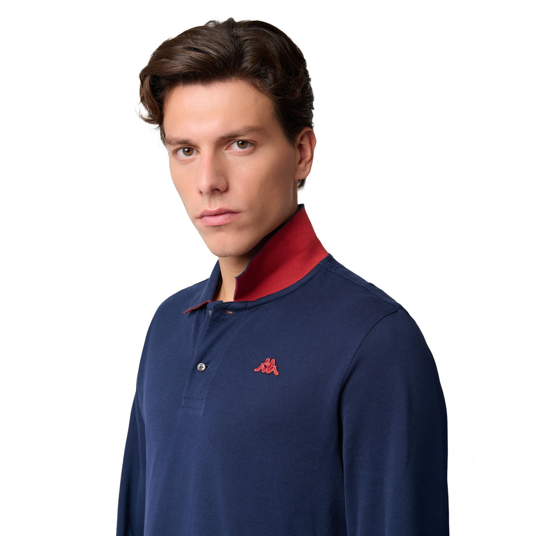 Polo de manga larga de algodón azul de corte entallado para hombre main