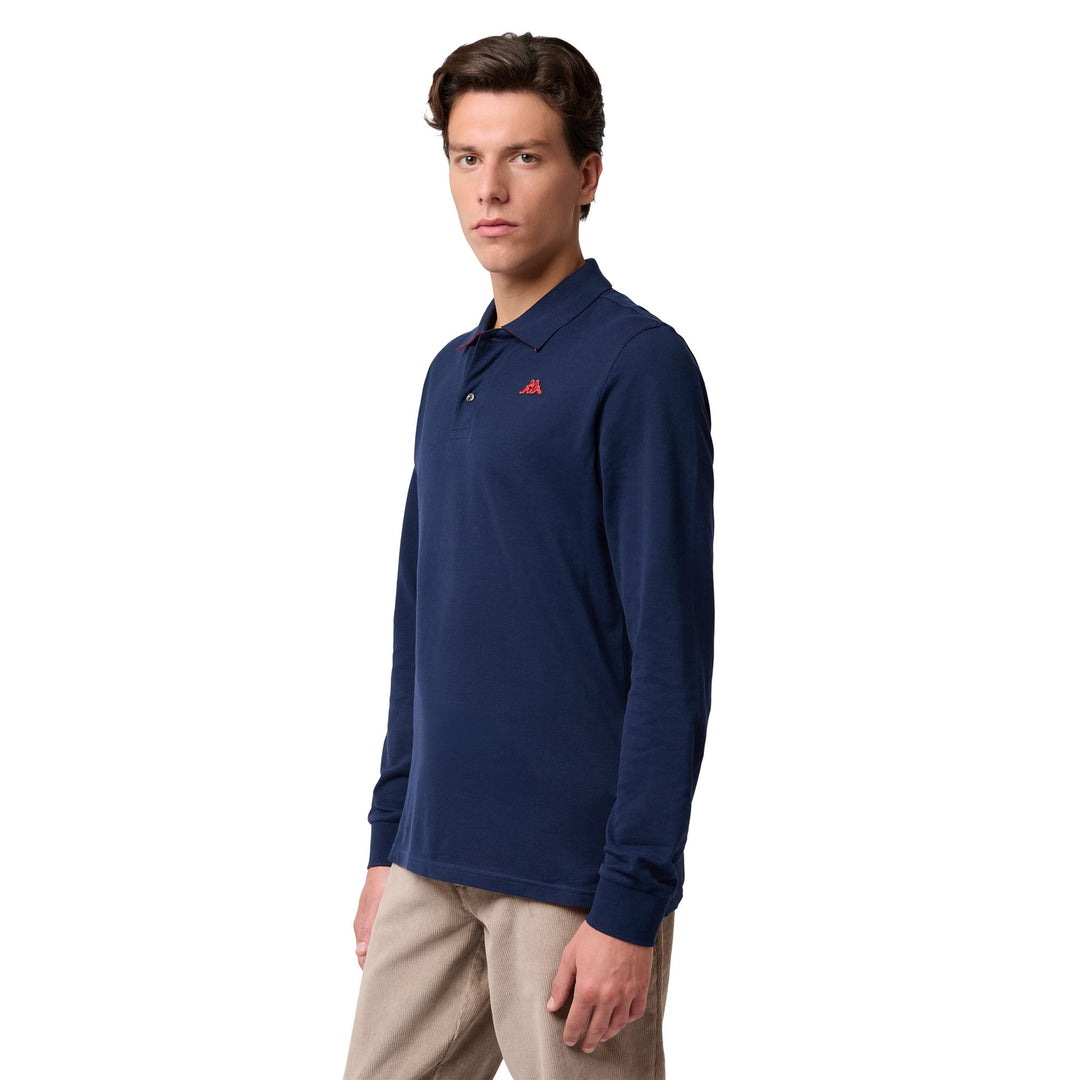 Blue Men's Slim Fit Cotton Long Sleeve Polo Shirt 01