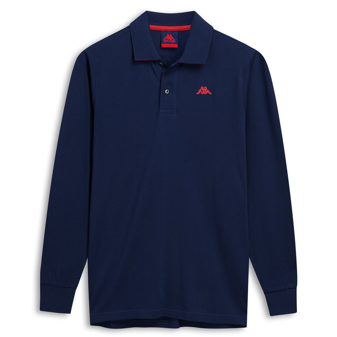 Polo de manga larga de algodón azul de corte entallado para hombre main