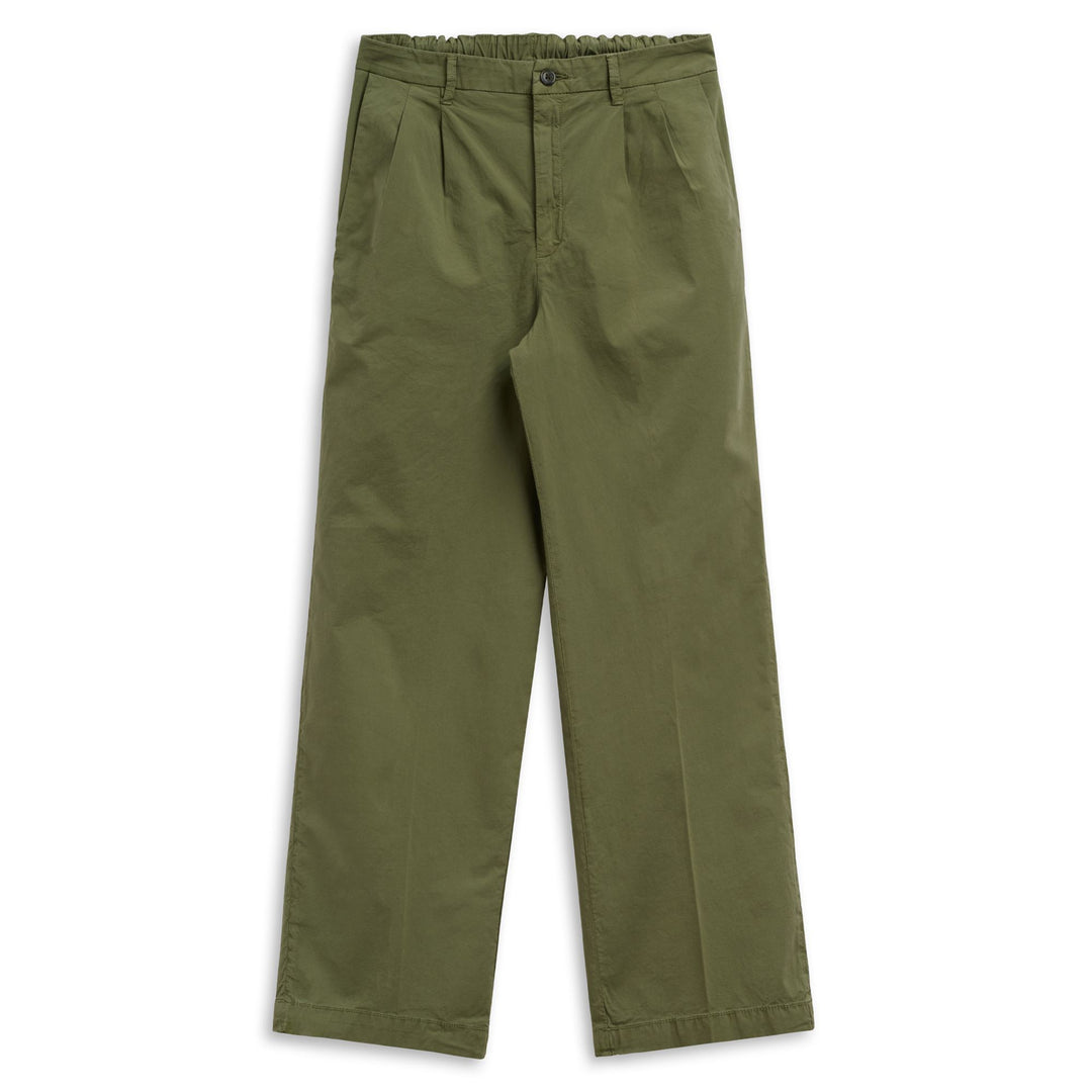 Pantaloni chino da donna verde oliva con vestibilità ampia 01
