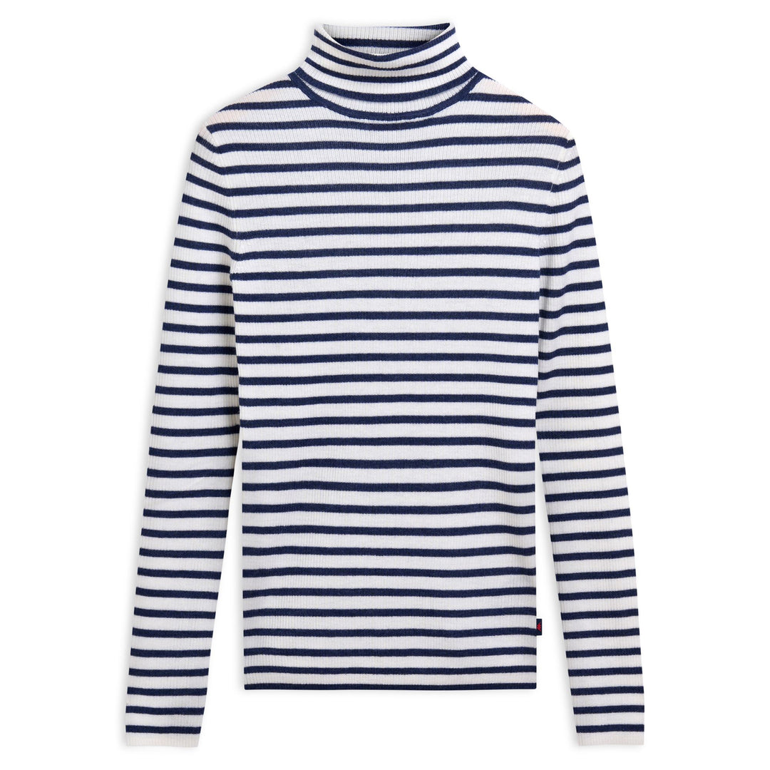White Women's Slim Fit Striped Turtle Neck Pullover 01