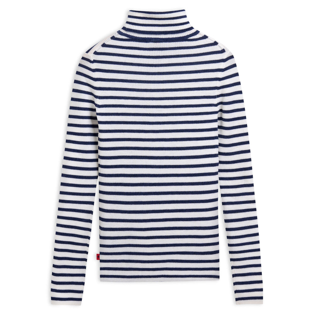 White Women's Slim Fit Striped Turtle Neck Pullover 02