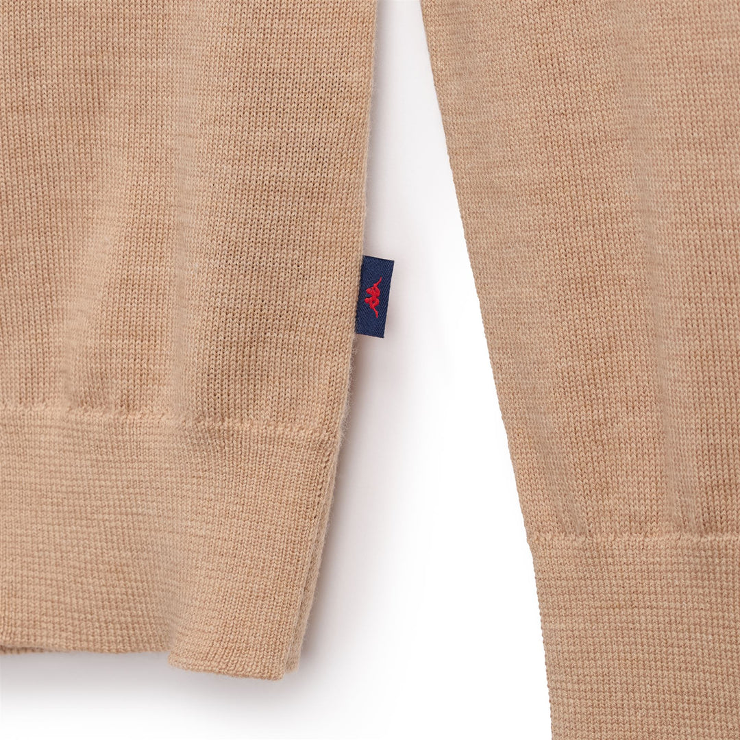 Jersey de punto de lana beige para mujer con bordes de canalé main