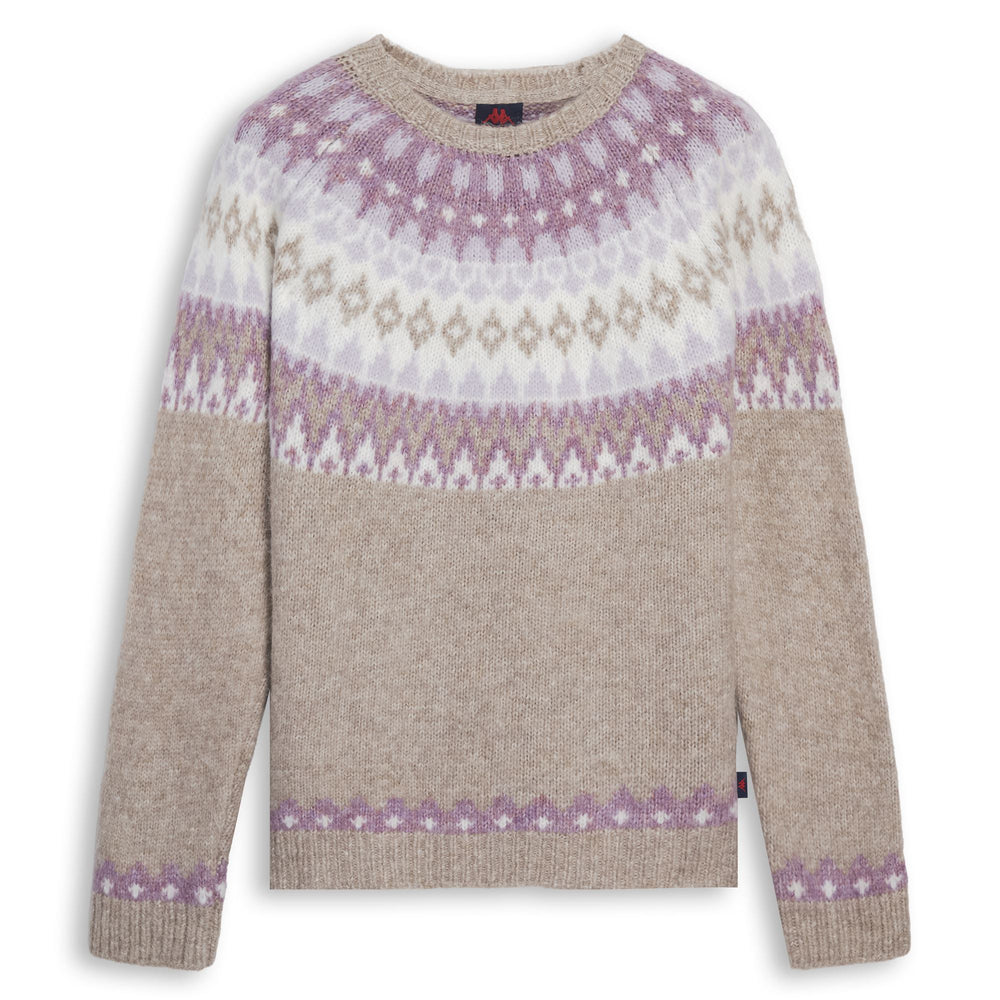 Pull en maille jacquard beige pour femme, coupe classique 02
