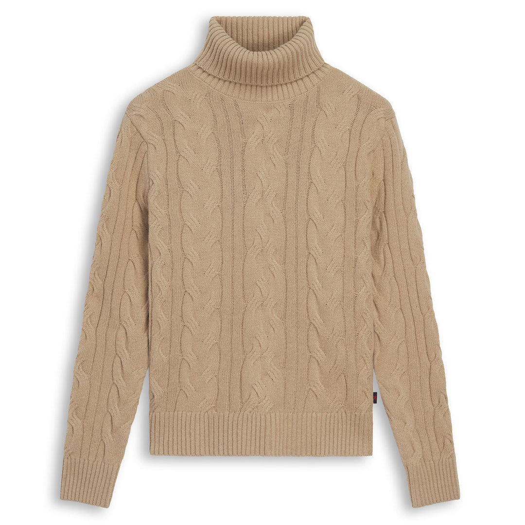 Pull à col roulé en laine marron pour femme, coupe classique 01