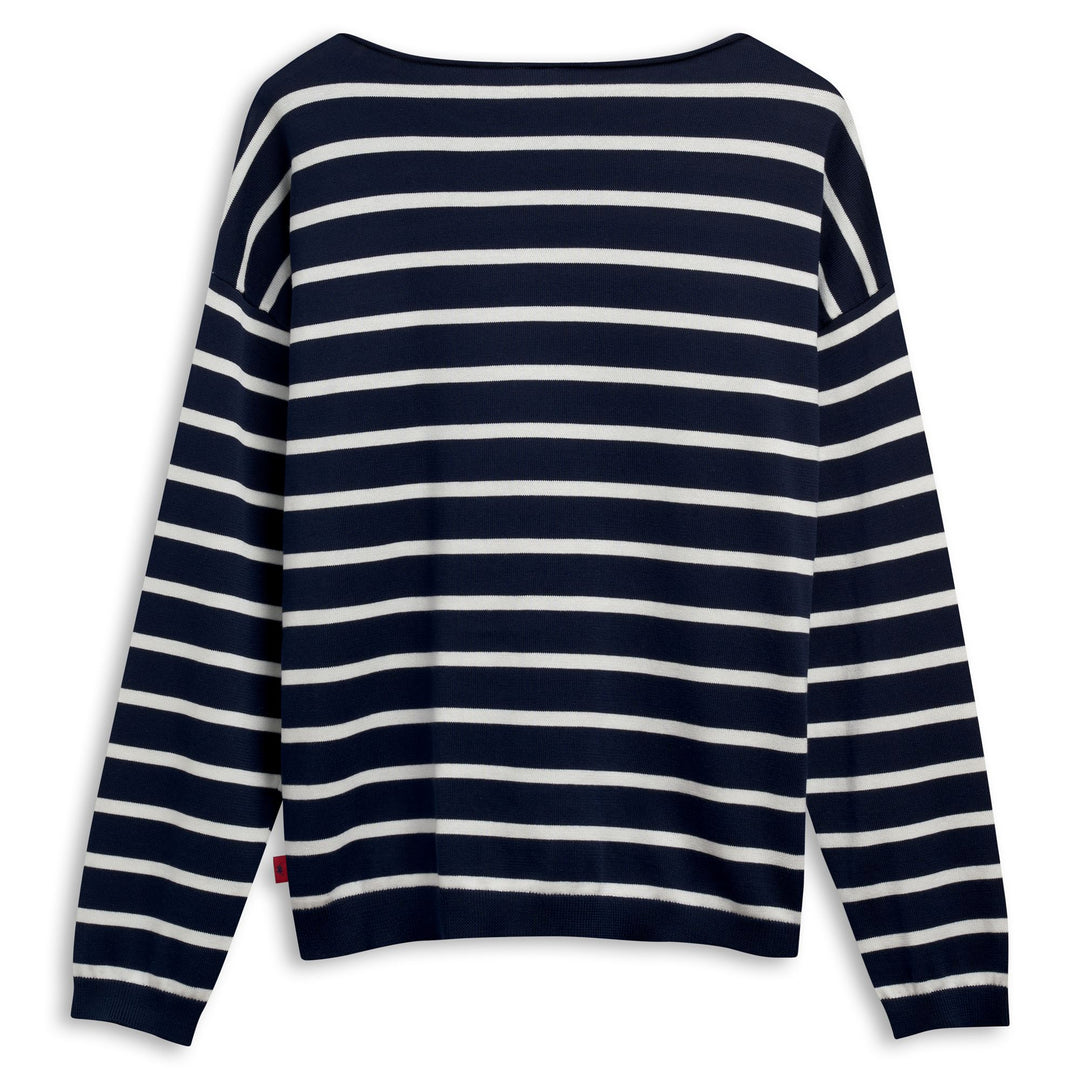 Maglione blu da donna in cotone a righe, vestibilità regolare main