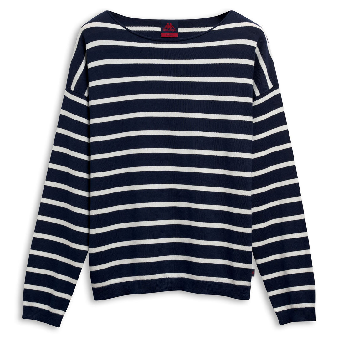 Pull rayé en coton bleu pour femme, coupe classique 01