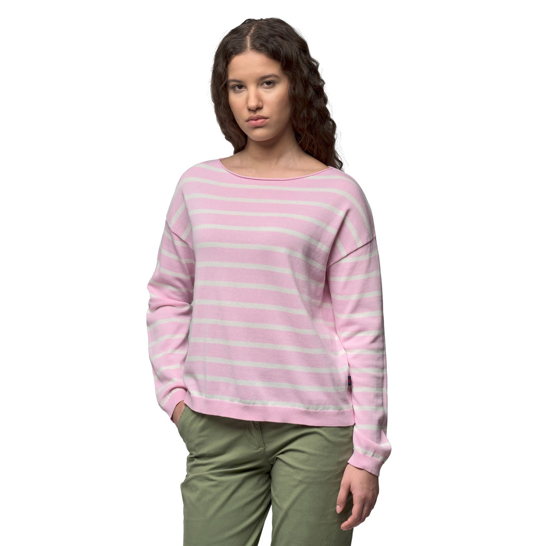 Pull en coton rose pour femme, coupe classique, décontracté. 01