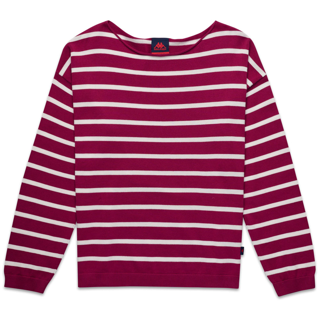 Jersey de mujer de algodón a rayas en color violeta con puños acanalados 01