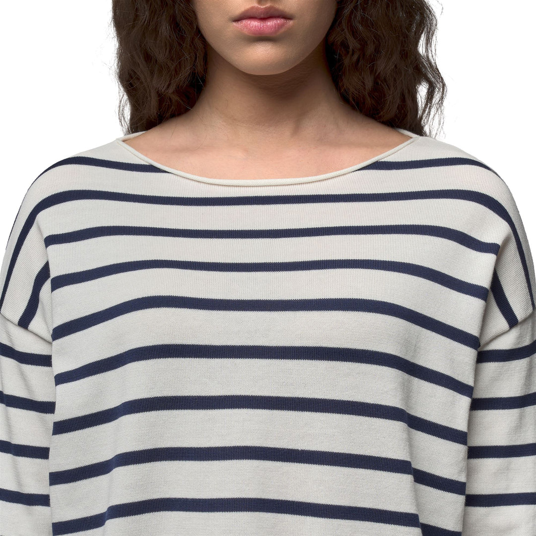 Pull rayé en coton blanc pour femme, coupe classique main