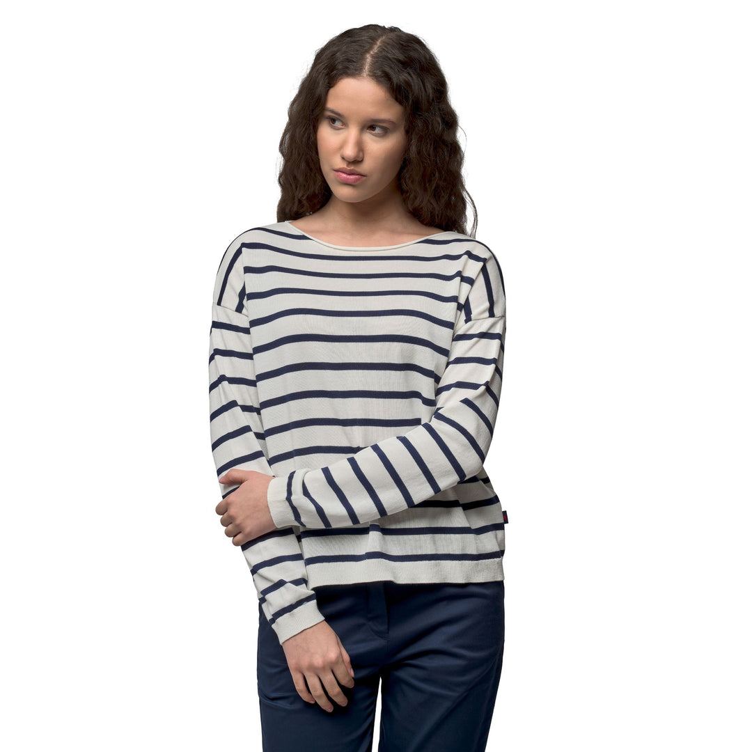 Pull rayé en coton blanc pour femme, coupe classique 01