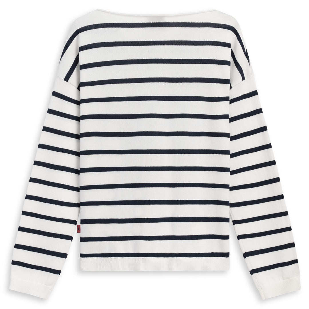 Pull rayé en coton blanc pour femme, coupe classique main