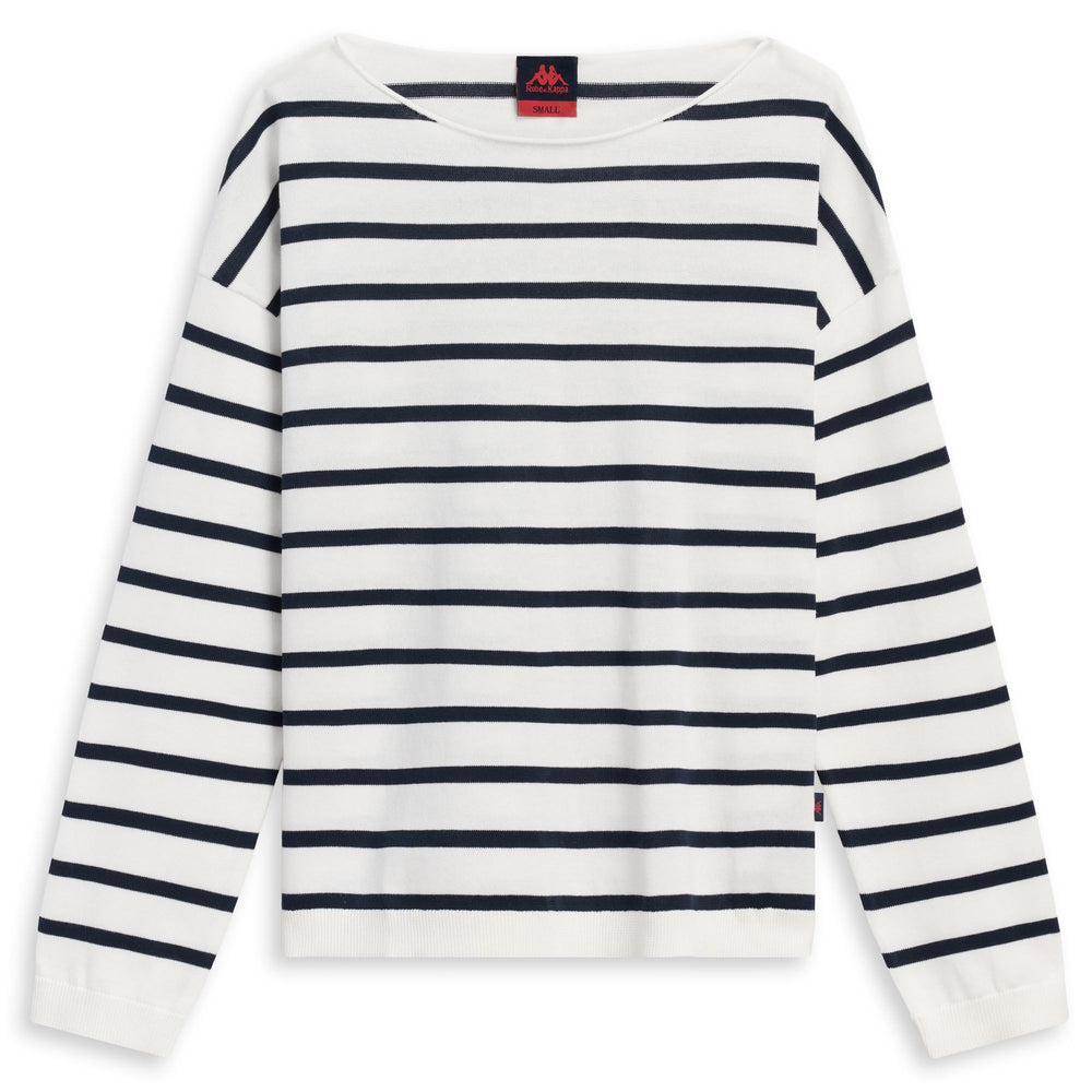 Pull rayé en coton blanc pour femme, coupe classique 02