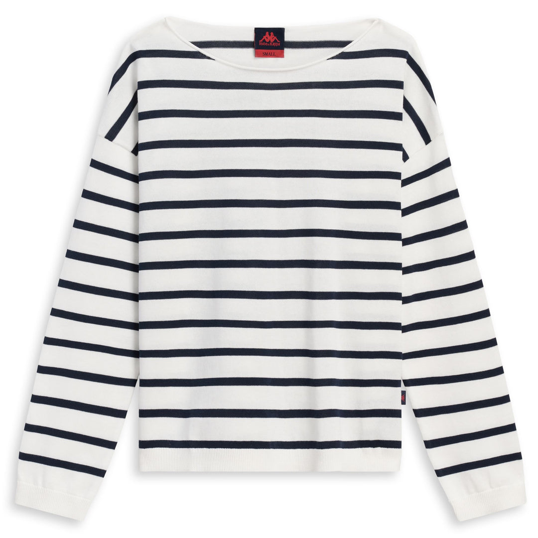 Pull rayé en coton blanc pour femme, coupe classique main