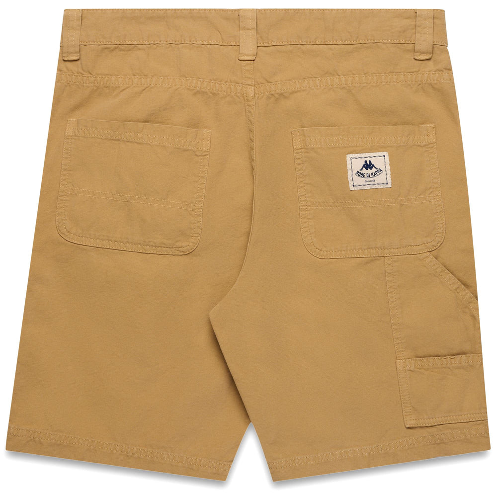 Pantaloncini da carpentiere slim fit da uomo beige con tasca portautensili 02