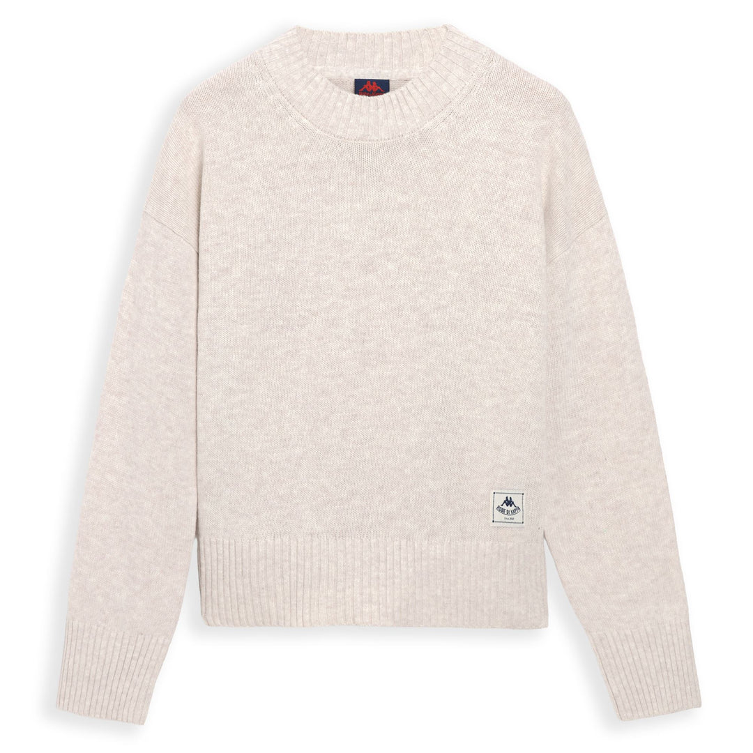 Pull en laine beige à col rond et coupe confortable pour femme 01