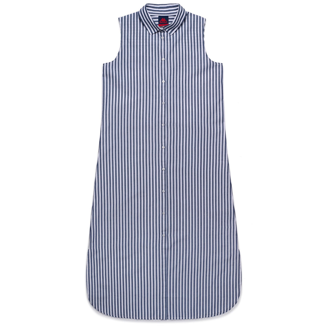 Vestido camisero largo de rayas azules para mujer 01