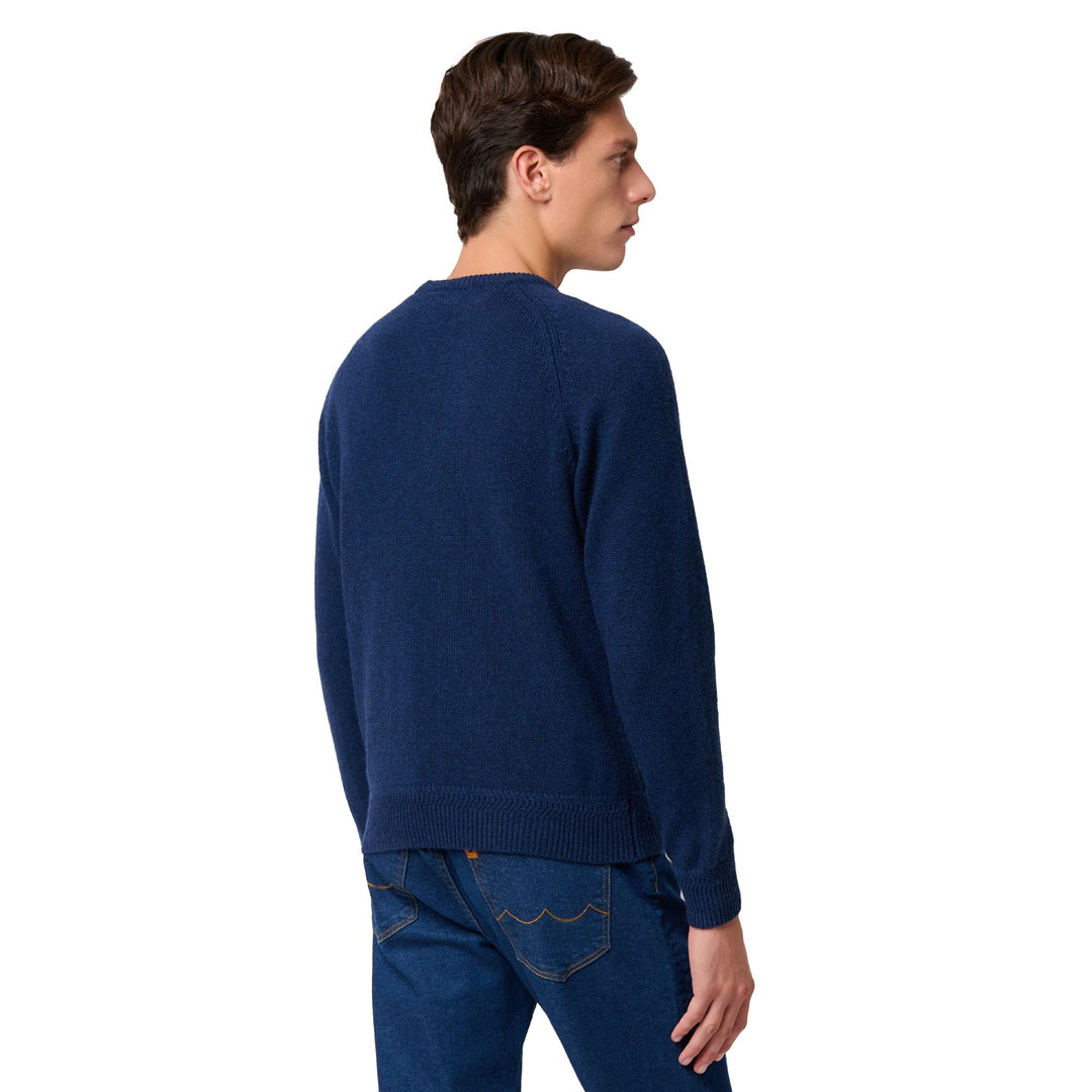 Maglione slim fit in lana da uomo blu con dettagli jacquard main