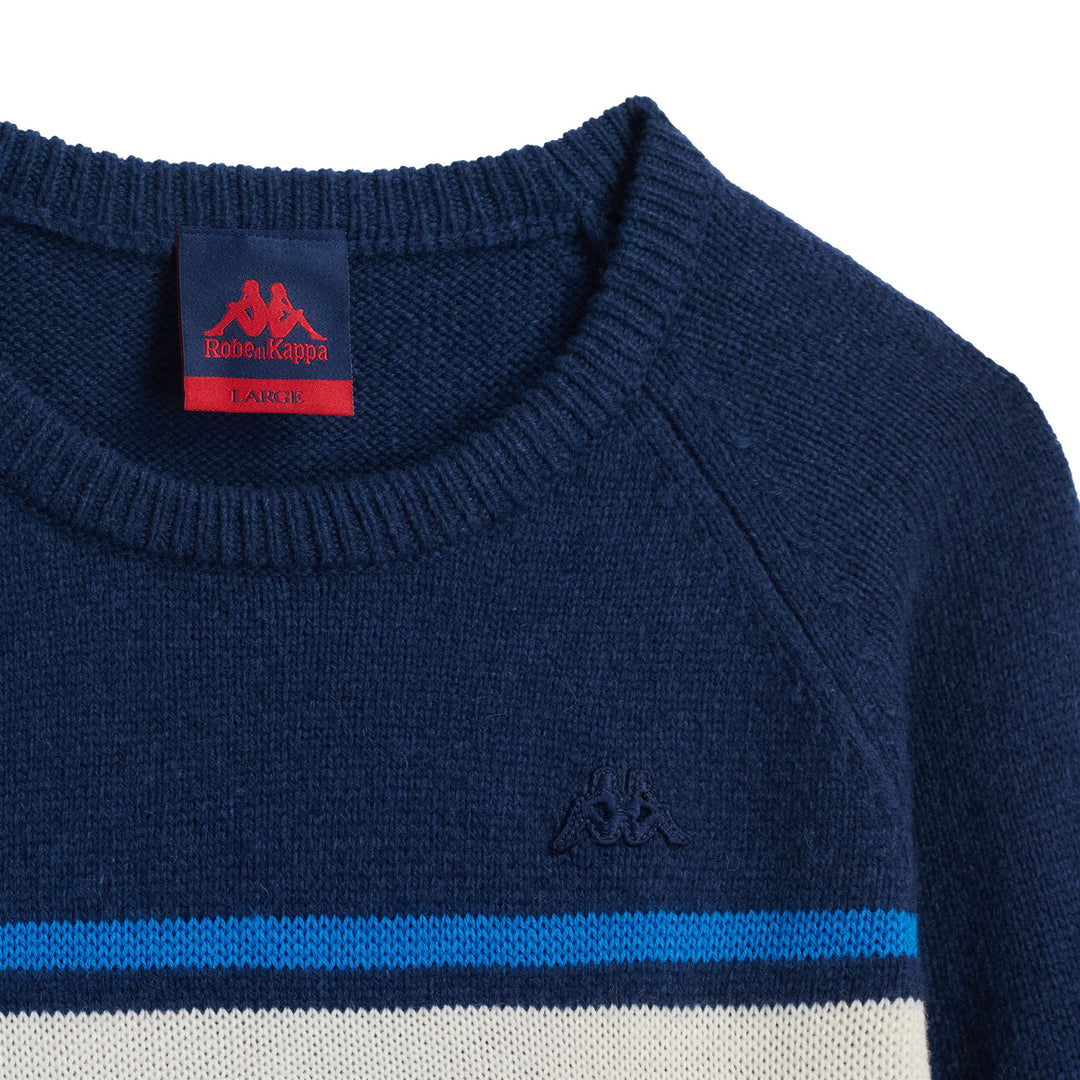 Maglione slim fit in lana da uomo blu con dettagli jacquard main