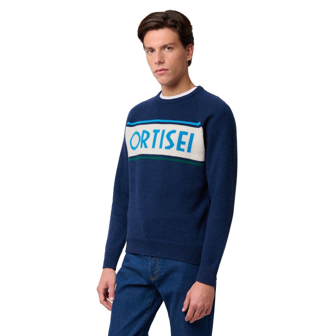 Blue Men's Slim Fit Wool Jumper with Jacquard Detailing 01