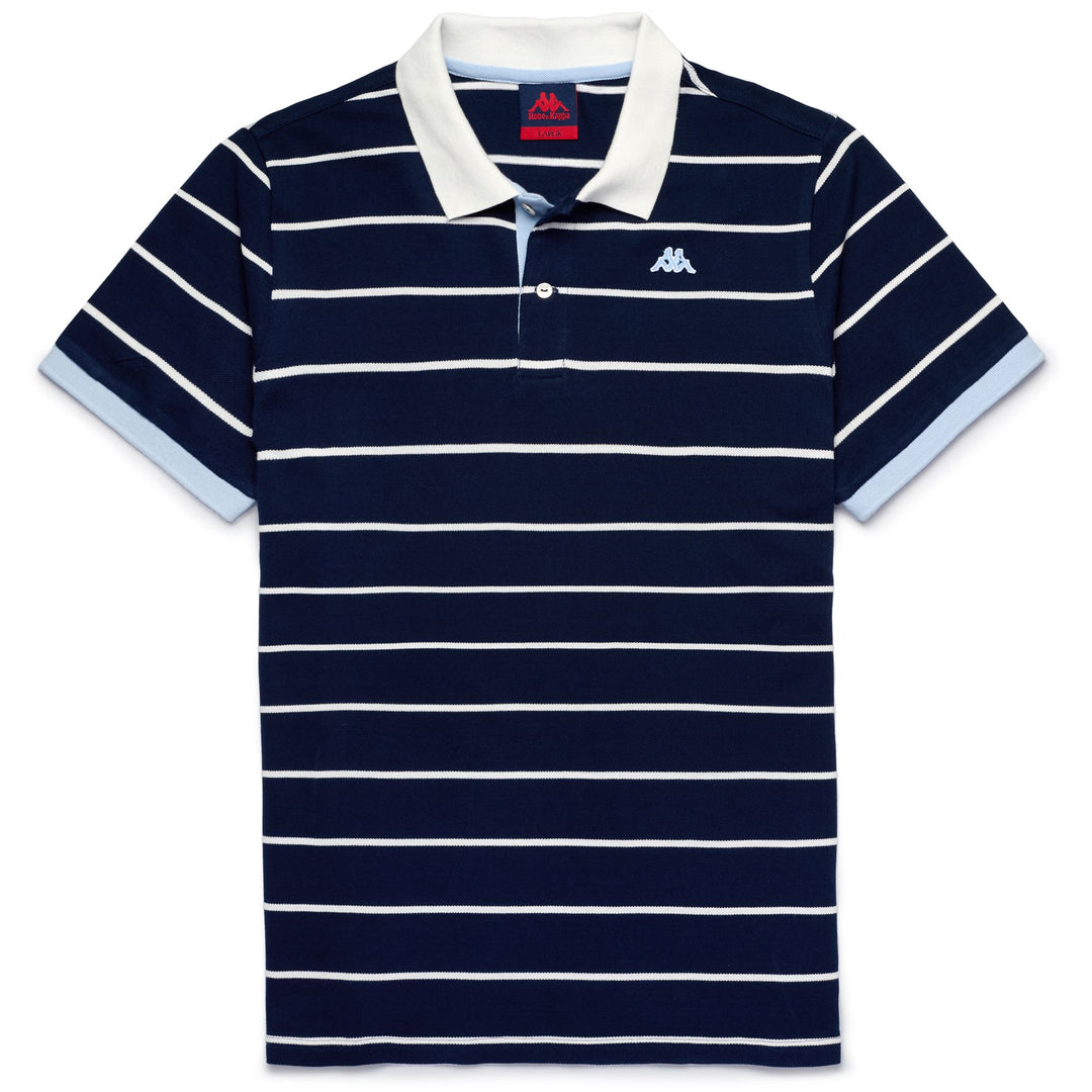 Polo Classica in Cotone Blu Azzurro con Design a Righe Uomo 01