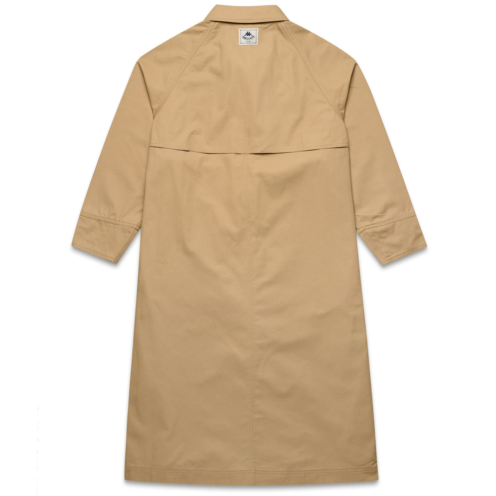 Chaqueta larga tipo gabardina de algodón beige para mujer con espalda abierta 02