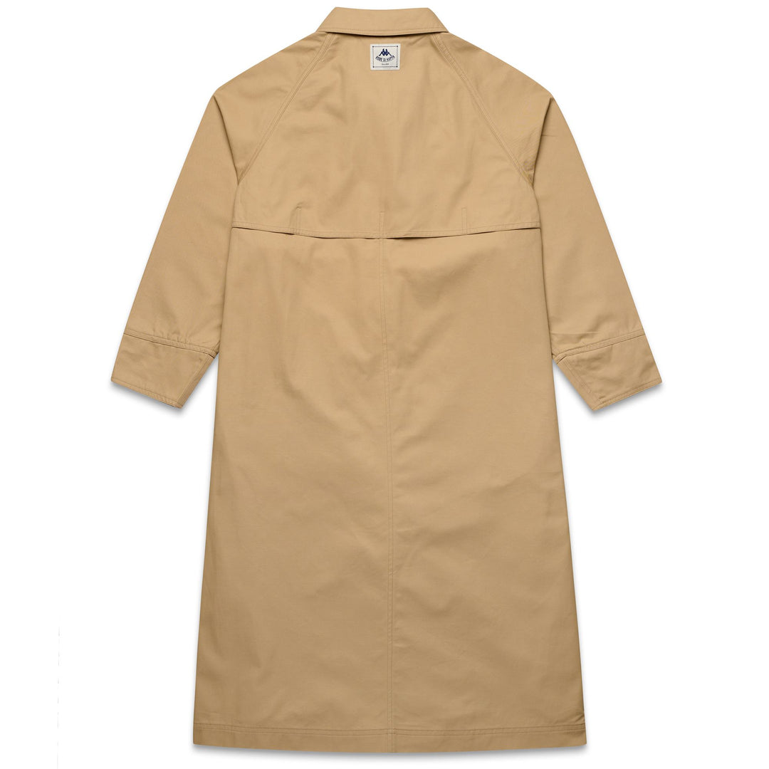 Giacca trench lunga in cotone beige da donna con spacco posteriore main