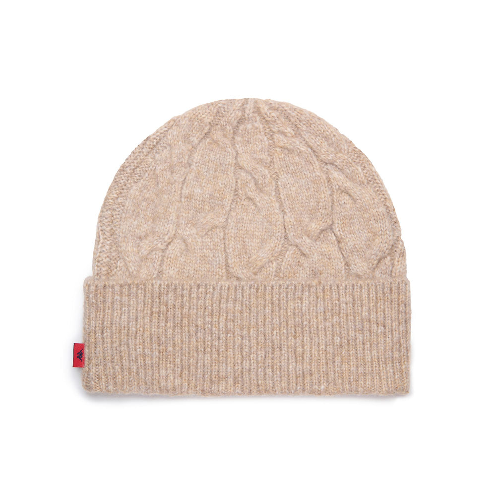 Gorro unisex de punto trenzado beige con logotipo 02