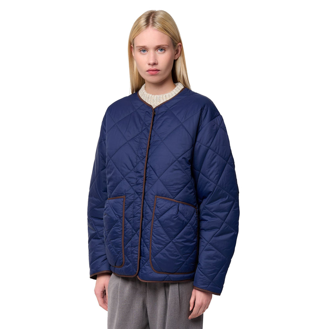 Blue Women's Short Padded Jacket with Contrast Piping main