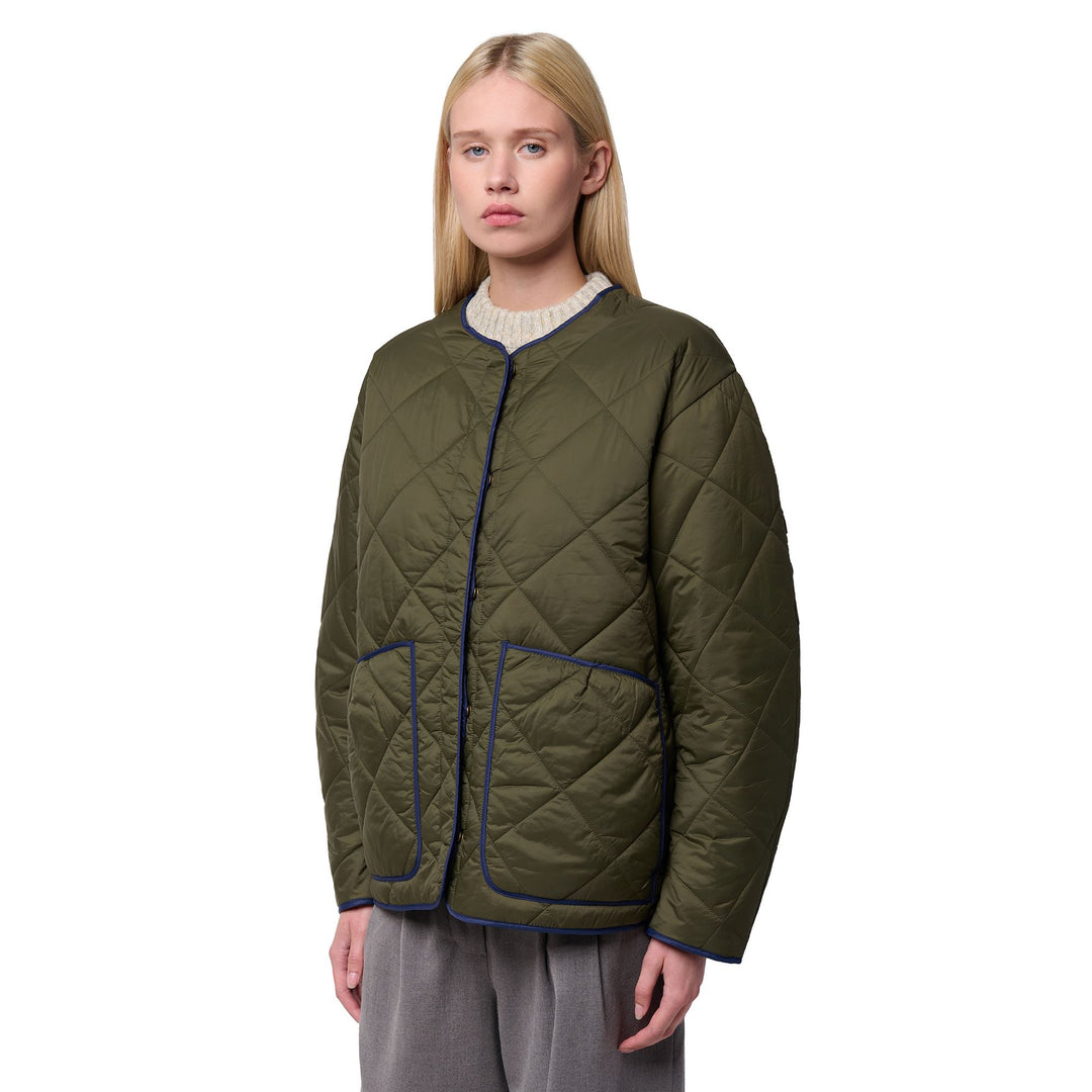 Green military Women's Short Quilted Jacket 01