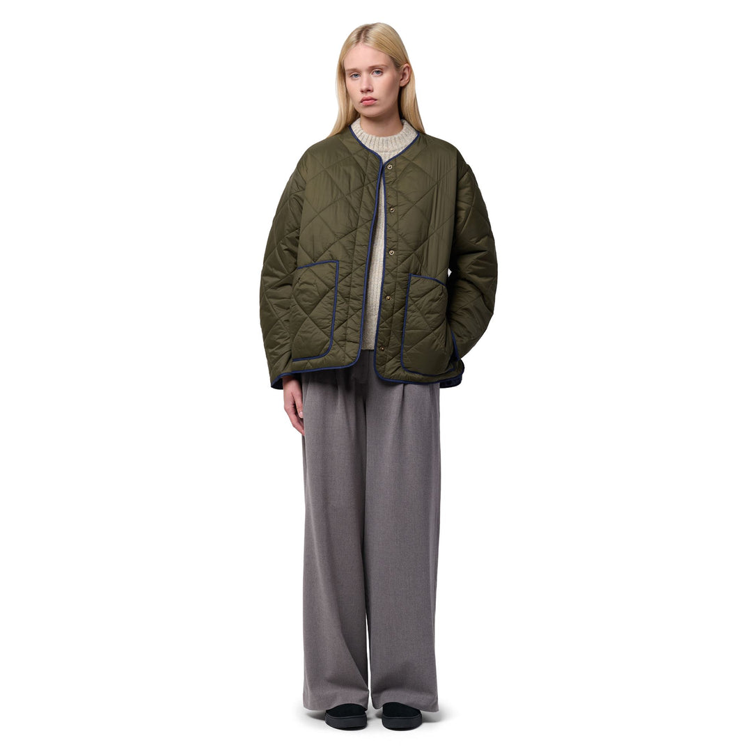 Green military Women's Short Quilted Jacket main