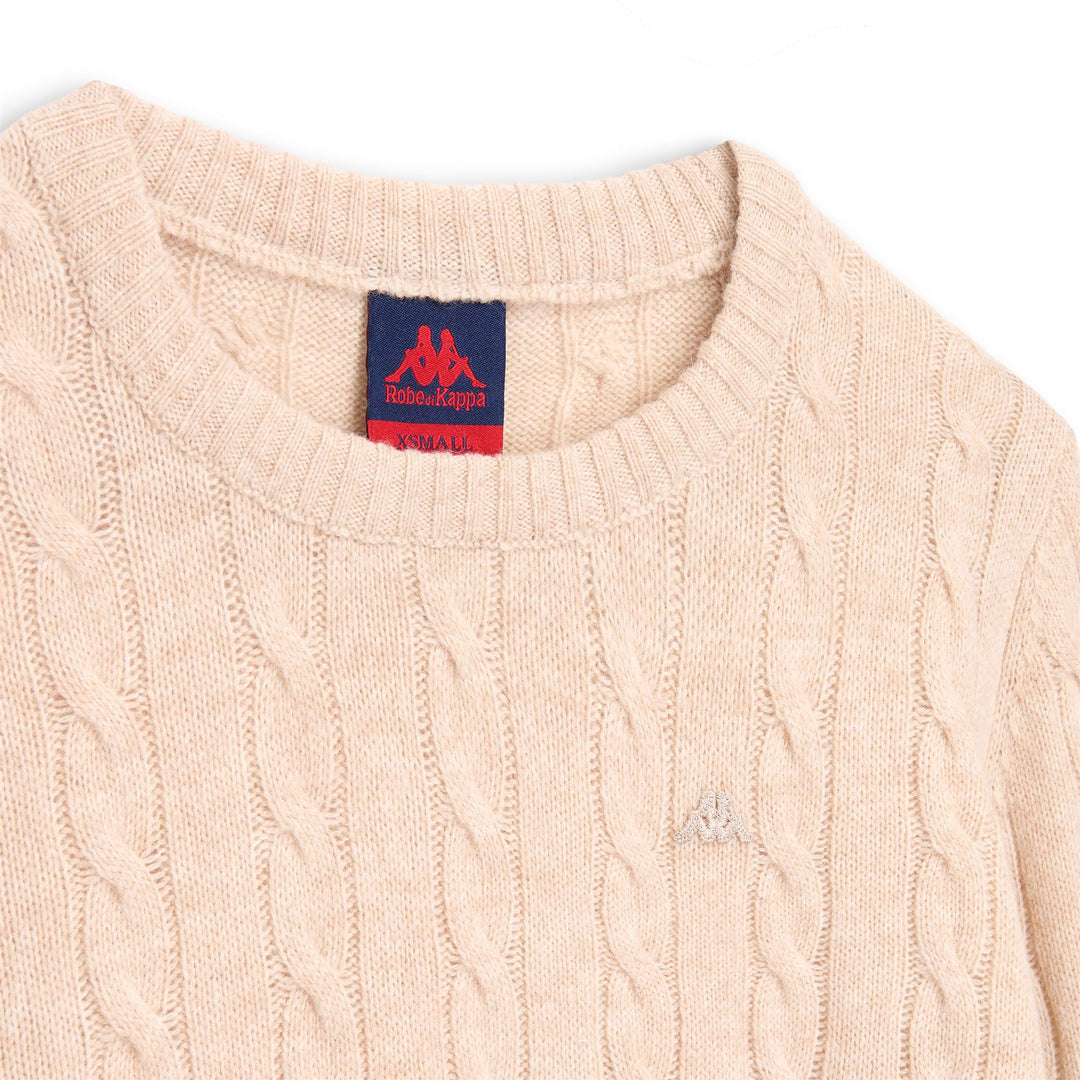 Maglione beige da donna in maglia a trecce in lana d'agnello main