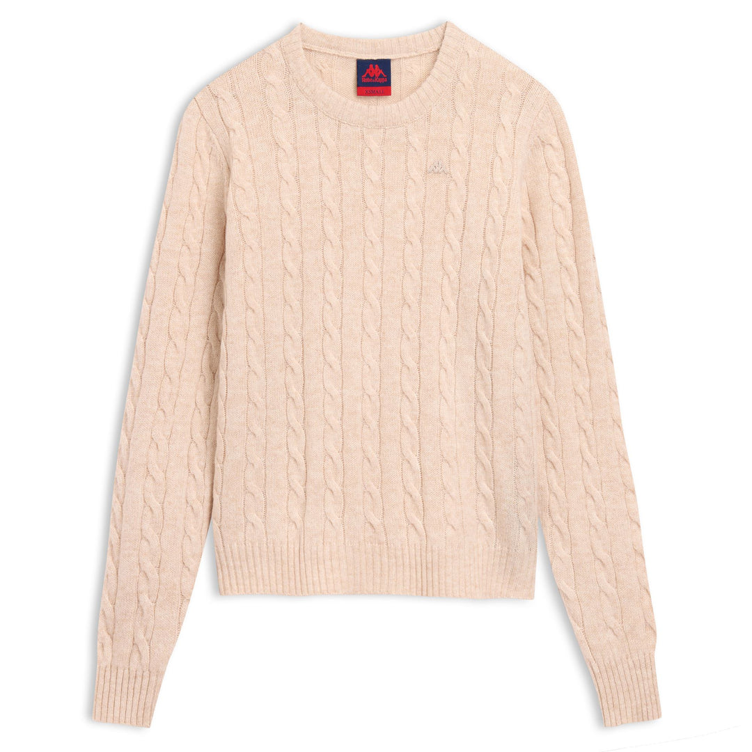 Maglione beige da donna in maglia a trecce in lana d'agnello main