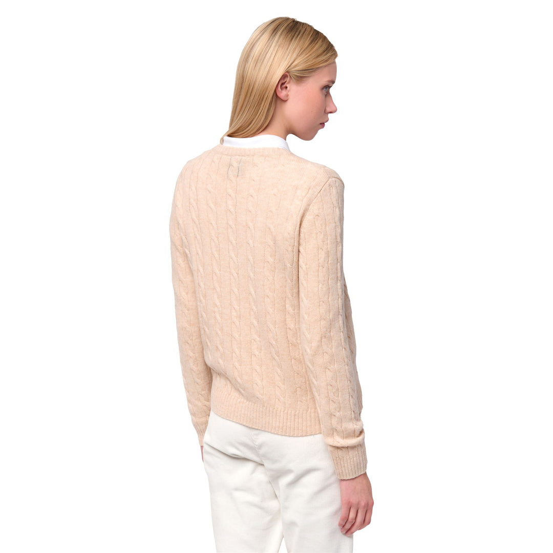 Maglione beige da donna in maglia a trecce in lana d'agnello main