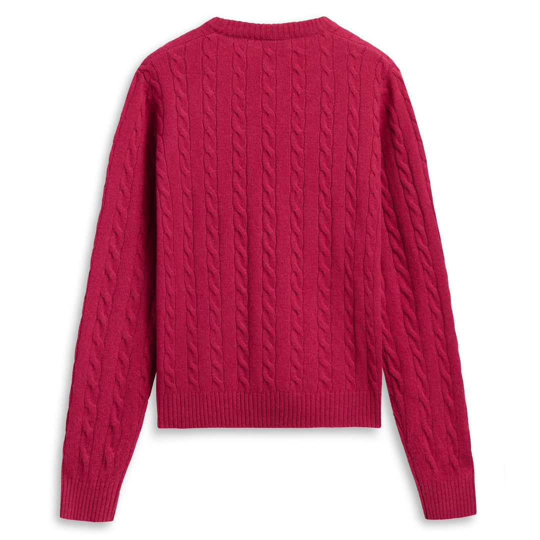 Jersey clásico de punto trenzado de lana de cordero rojo para mujer main