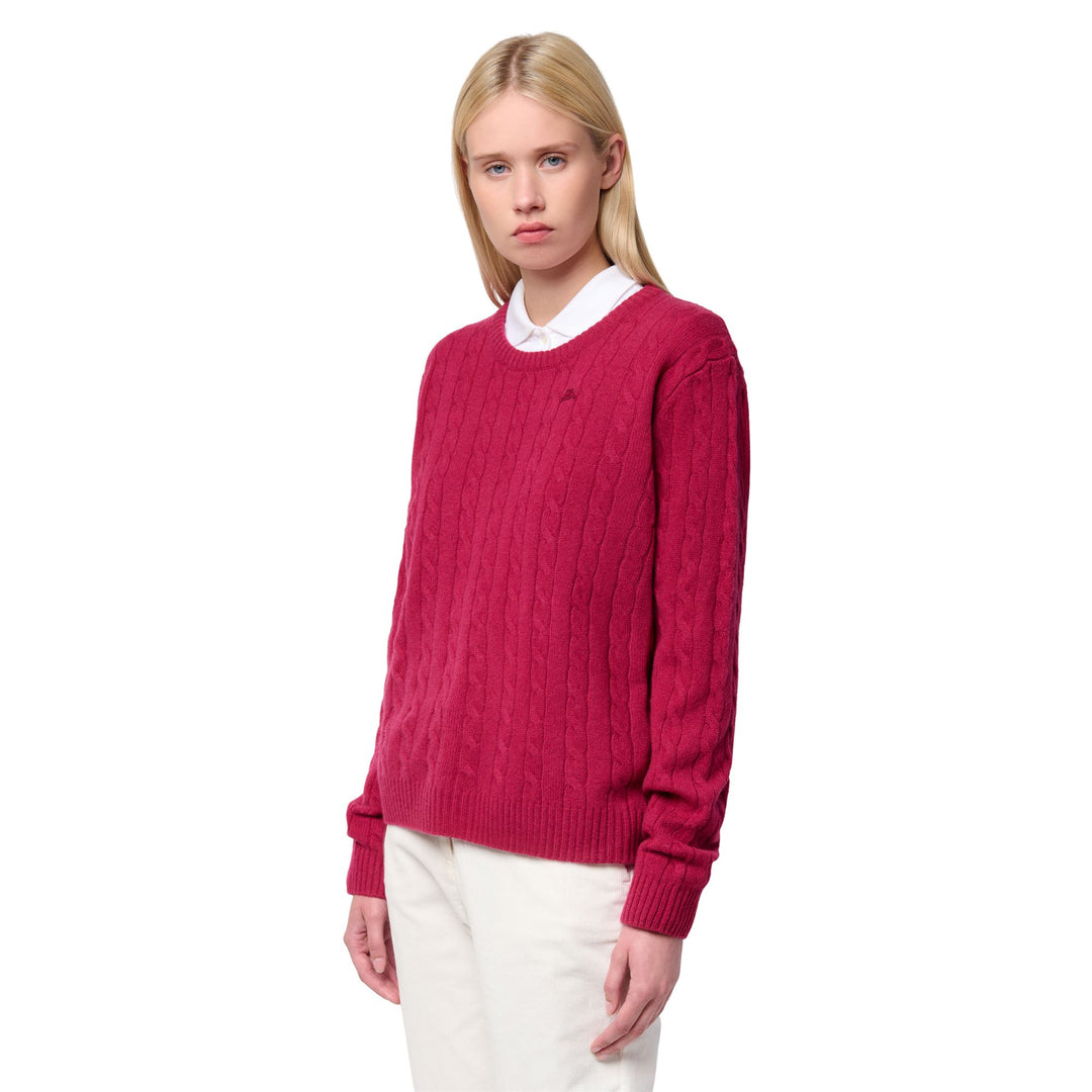 Red women's classic lambswool cable knit pullover 01