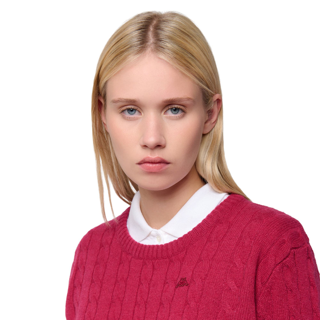 Jersey clásico de punto trenzado de lana de cordero rojo para mujer main