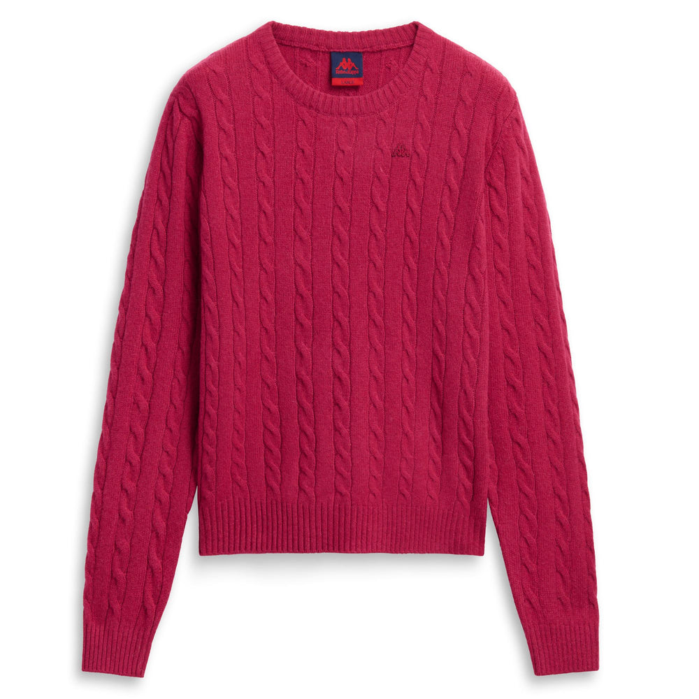 Red women's classic lambswool cable knit pullover 02